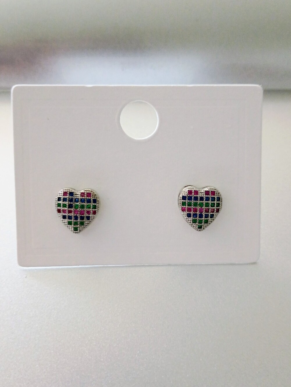 New Heart Grid Multicolor Stud Earrings - Women's Jewelry